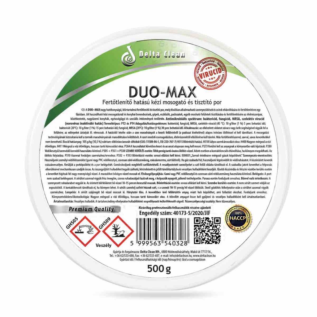 Duo Max fertőtlenítő hatású kézi mosogatópor vödörben 500 g-os