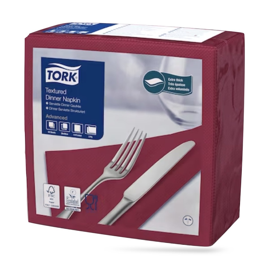 Tork Airlaid texturált szalvéta 40 x 40 cm-es 2 r. 50 lapos bordó
