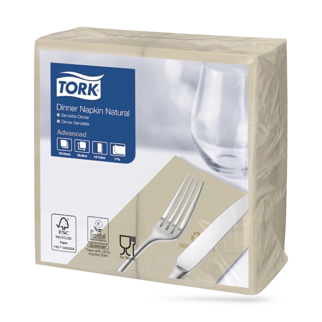 Tork dinner szalvéta 40 x 40 cm-es 1/8-os 2 r. 150 lapos natur