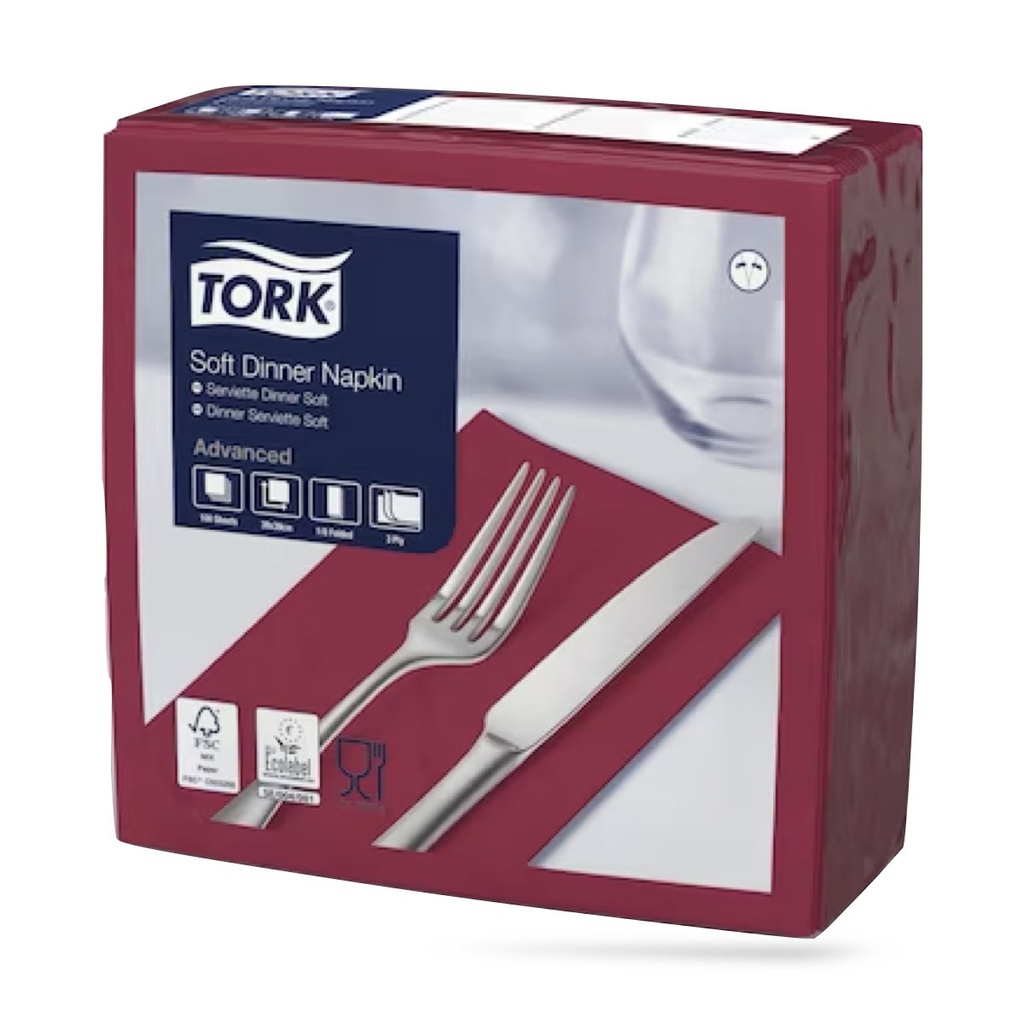 [477618] Tork dinner szalvéta 40 x 40 cm-es 1/8-os 3 r. 100 lapos bordó