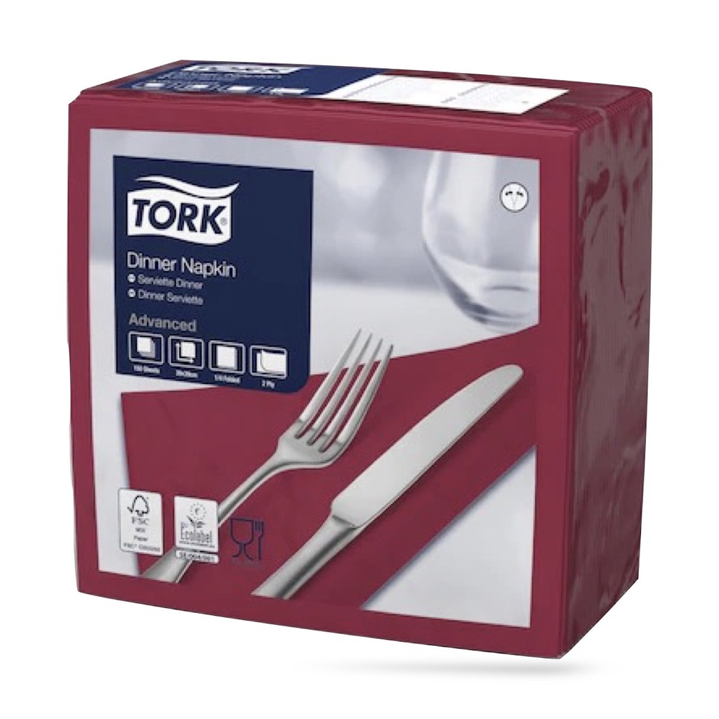 Tork dinner szalvéta 40 x 40 cm-es 2 r. 150 lapos bordó