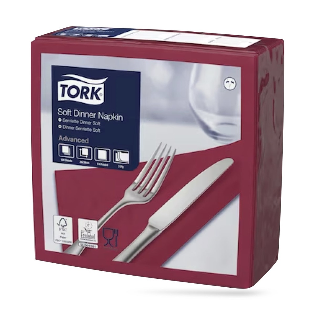 Tork dinner szalvéta 40 x 40 cm-es 3 r. 100 lapos bordó