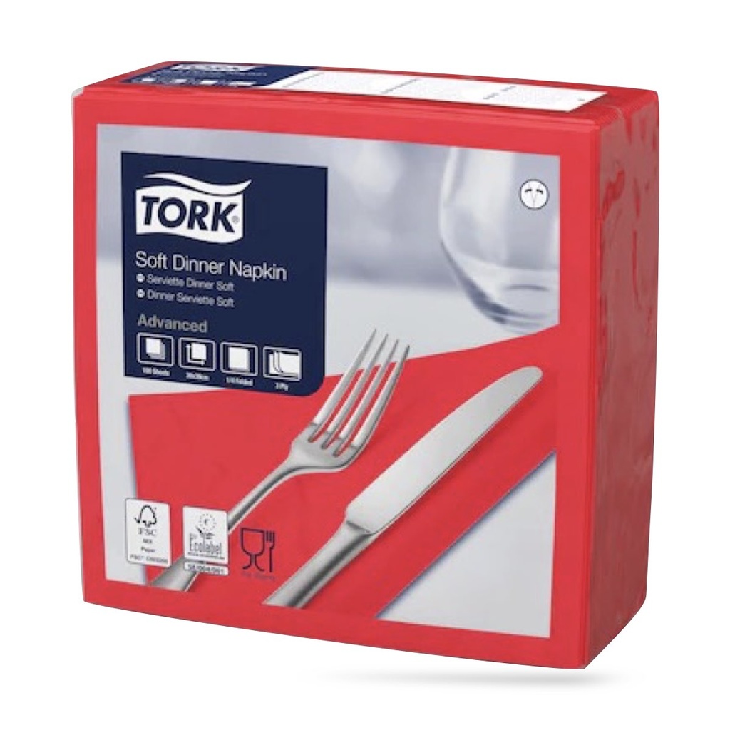 Tork dinner szalvéta 40 x 40 cm-es 3 r. 100 lapos piros