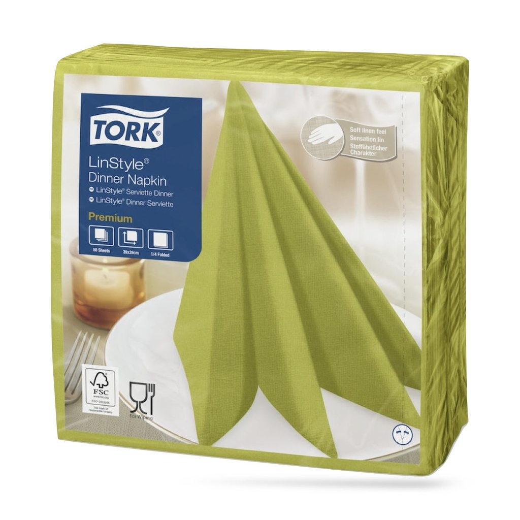 Tork LinStyle textilhatású szalvéta 39 x 39 cm-es 1 r. 50 lapos pisztácia