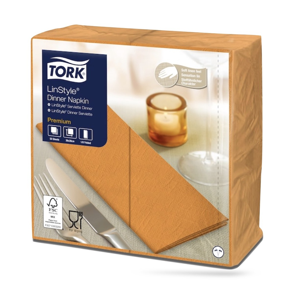 Tork LinStyle textilhatású szalvéta 39 x 39 cm-es 1/8-os 1 r. 50 lapos narancs