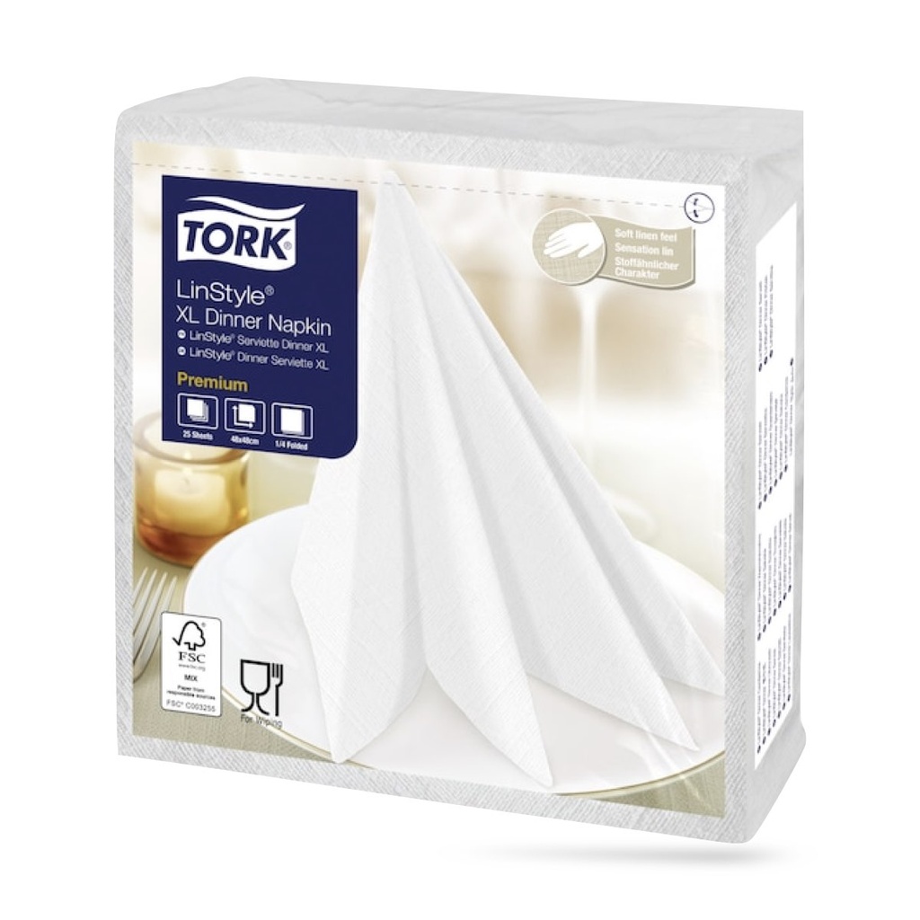Tork LinStyle XL textilhatású szalvéta 48 x 48 cm-es 1 r. 25 lapos fehér