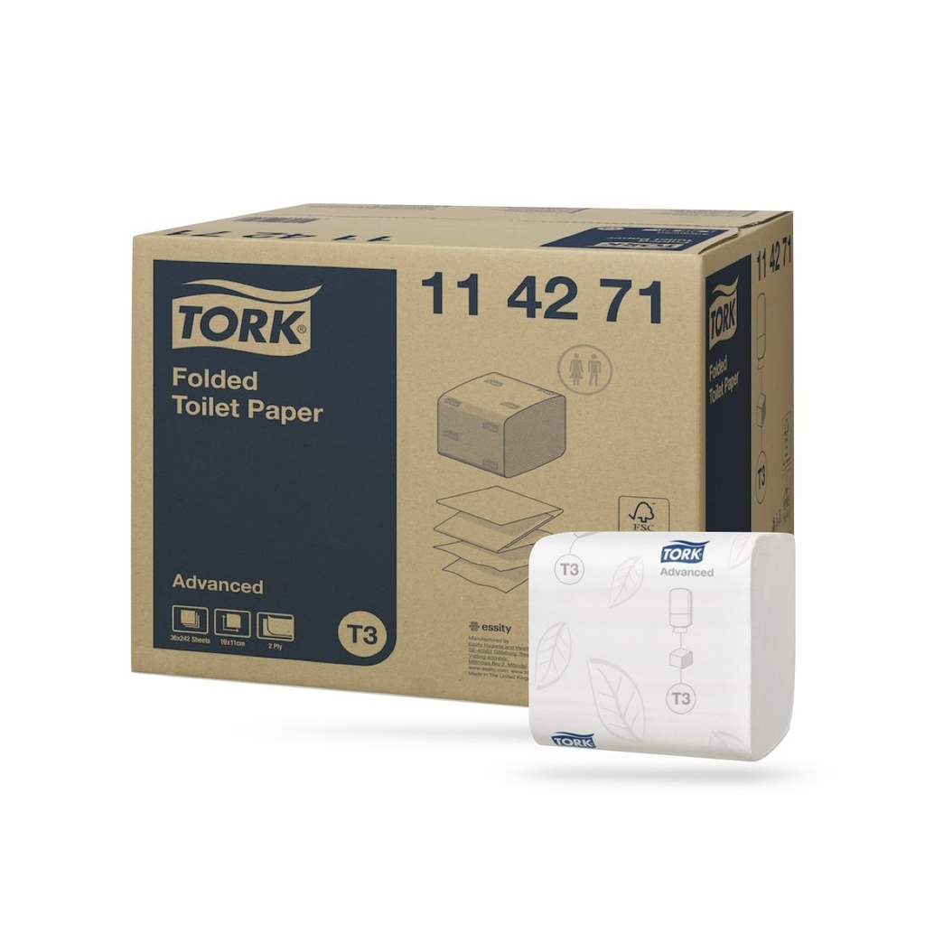 Tork Prem. hajtogatott toalettpapír 2 r. fehér 36 x 242 lapos T3