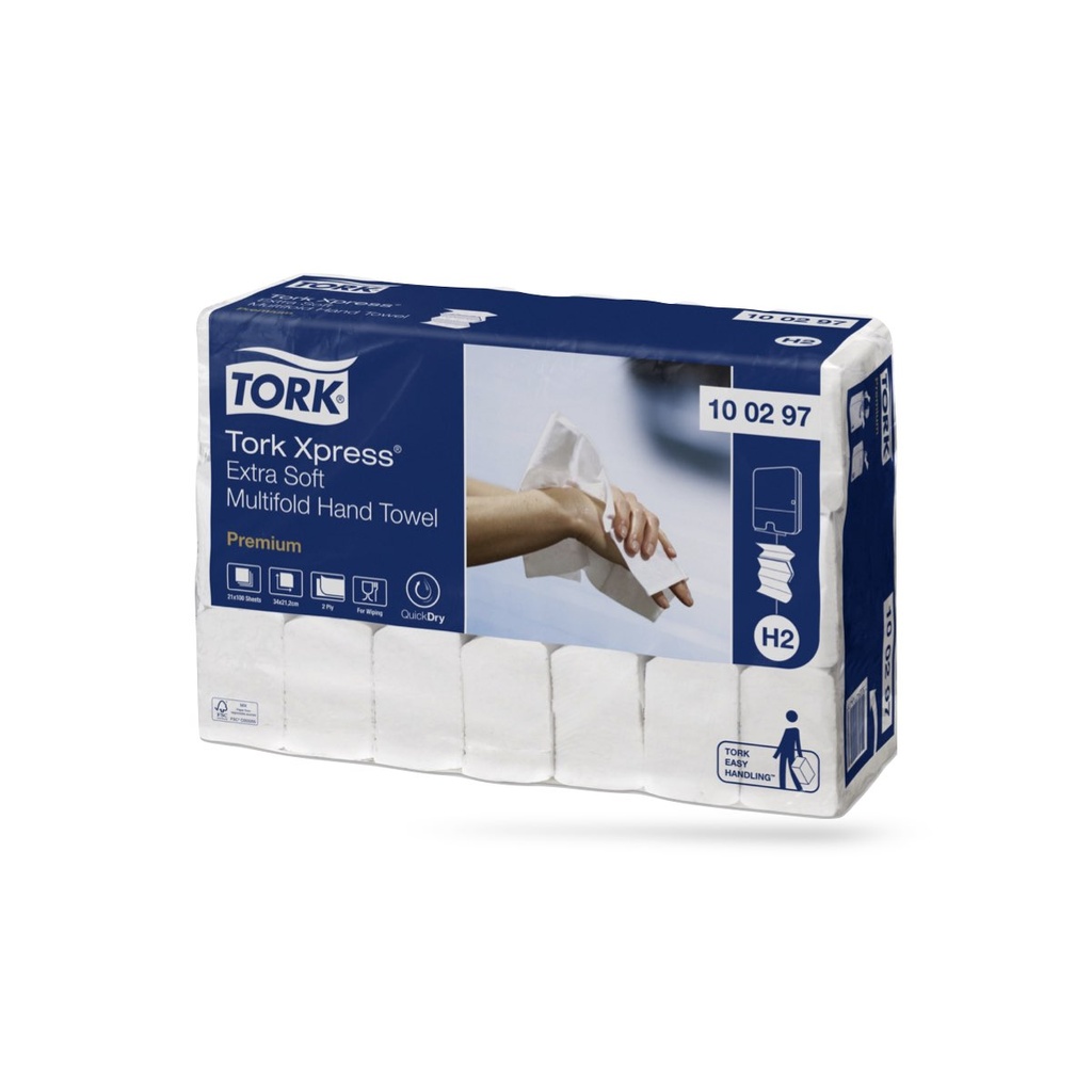 [100297] Tork Prem. interfold kéztörlő 21 x 100 lapos 2 r. fehér H2