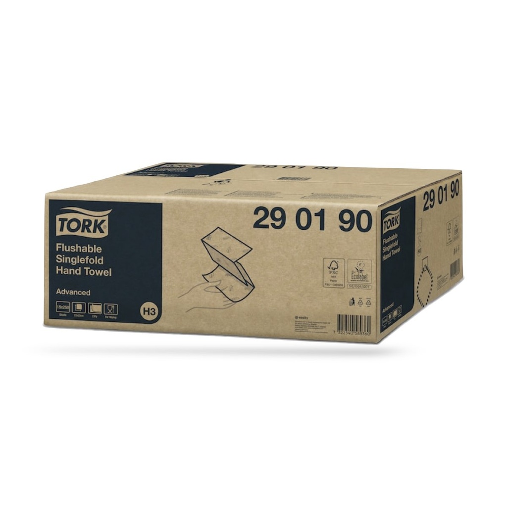 [290190] Tork toalettbe dobható hajtogatott kéztörlő Z 15 x 250 lapos 2 r. fehér H3