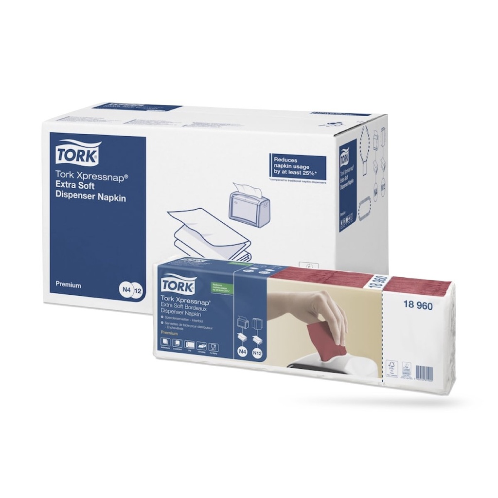 Tork Xpressnap Extra Soft adagolós szalvéta 21 x 17 cm-es 2 r. 1000 lapos bordó N4