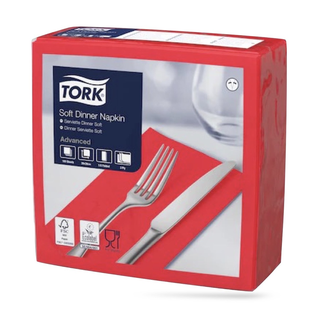 Tork dinner szalvéta 40 x 40 cm-es 1/8-os 3 r. 100 lapos piros