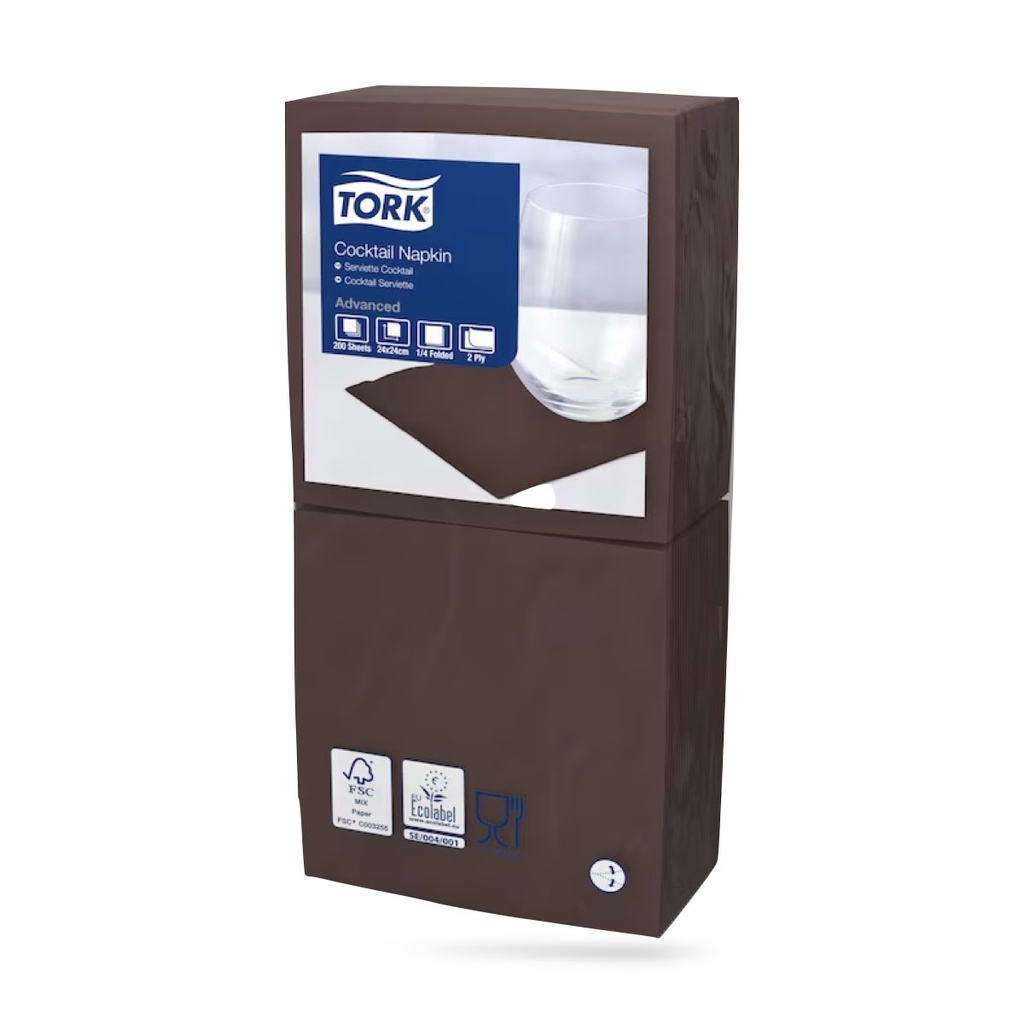 Tork koktélszalvéta 24 x 24 cm-es cm-es 2 r. 200 lapos barna