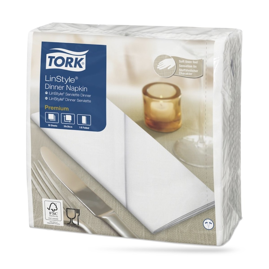 Tork LinStyle textilhatású szalvéta 39 x 39 cm-es 1/8-os 1 r. 50 lapos fehér