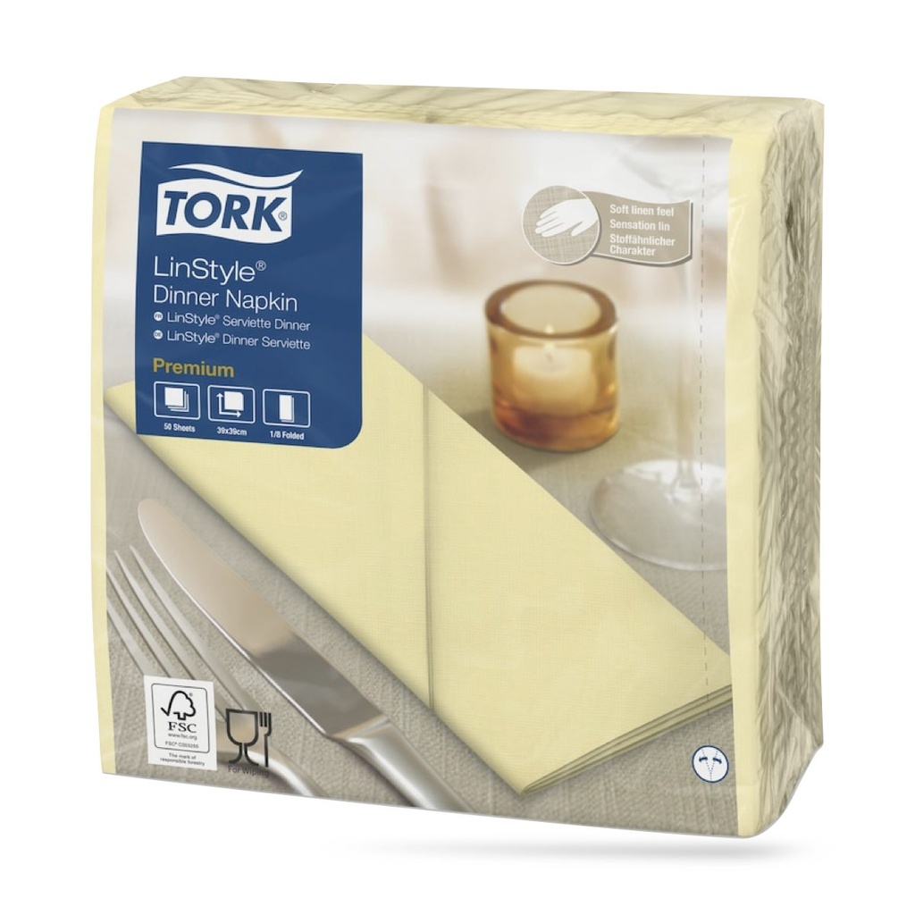 Tork LinStyle textilhatású szalvéta 39 x 39 cm-es cm-es 1 r. 50 lapos pezsgő