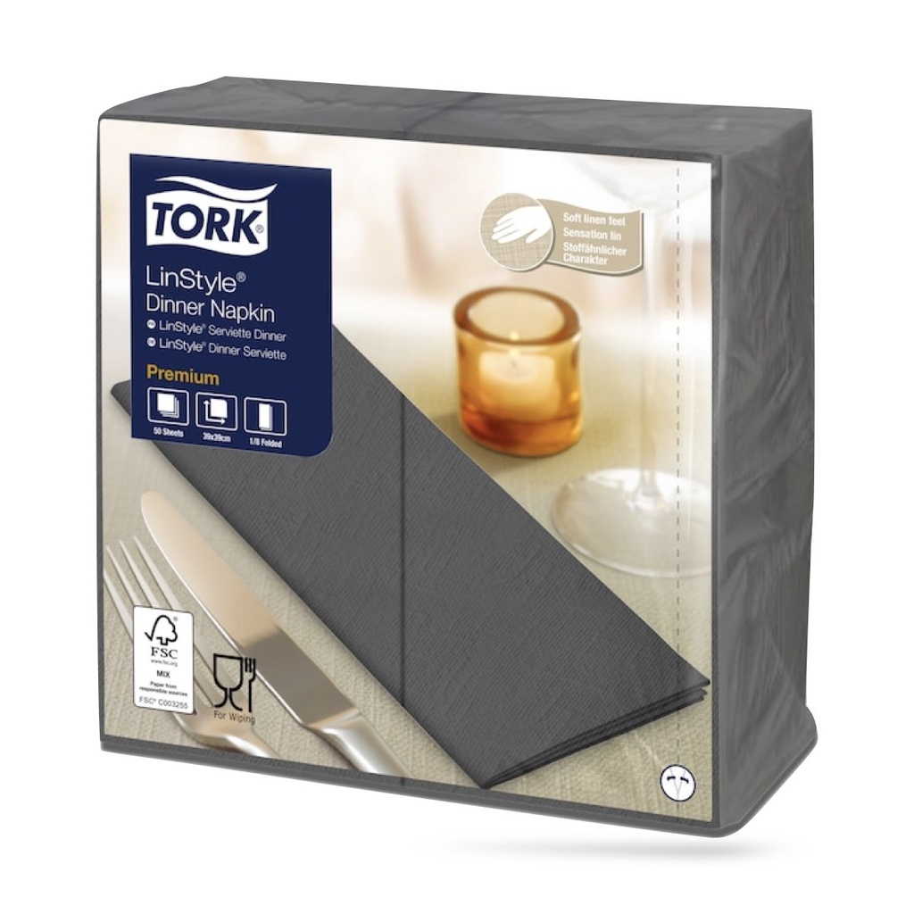 Tork LinStyle textilhatású szalvéta 39 x 39 cm-es 1/8-os 1 r. 50 lapos antracit