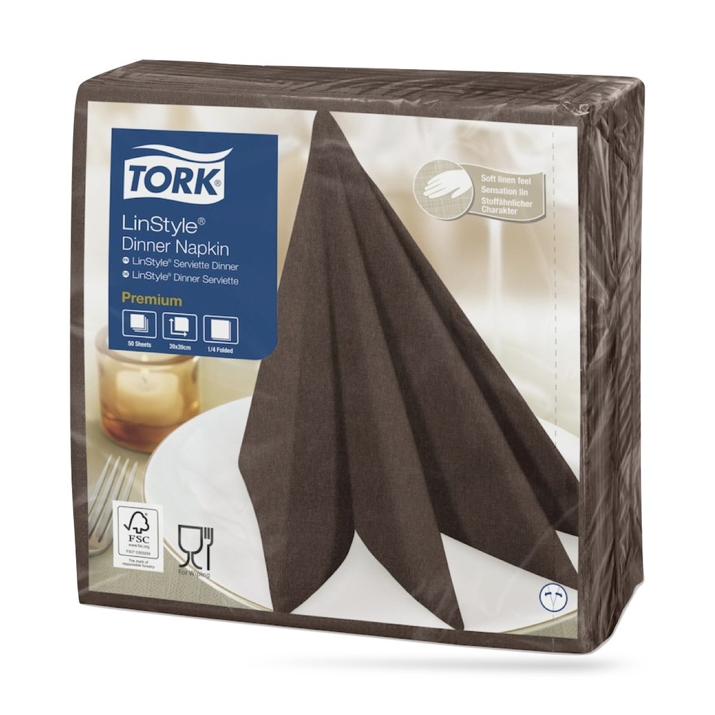 Tork LinStyle textilhatású szalvéta 39 x 39 cm-es 1 r. 50 lapos kakaó