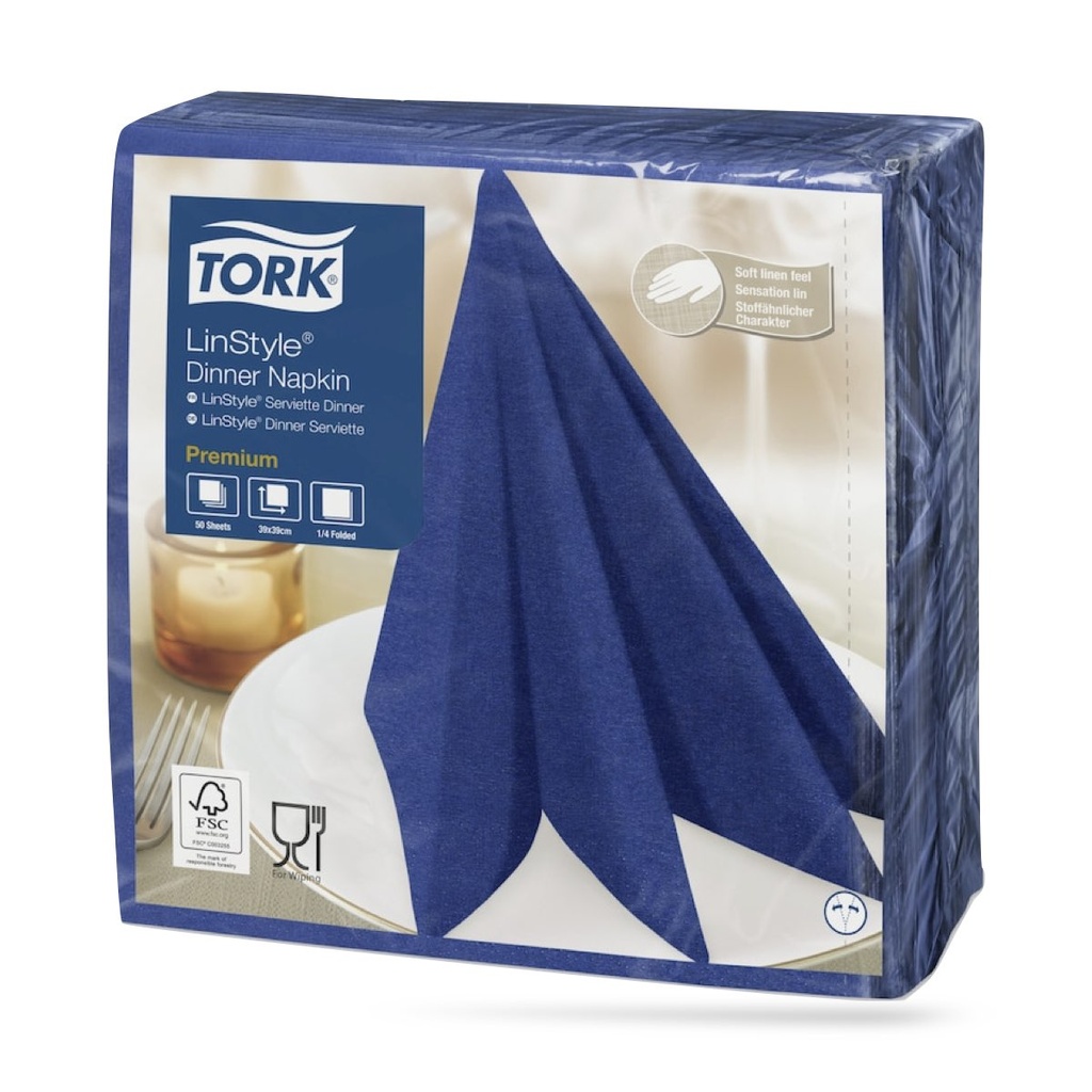 Tork LinStyle textilhatású szalvéta 39 x 39 cm-es cm-es 1 r. 50 lapos sötétkék