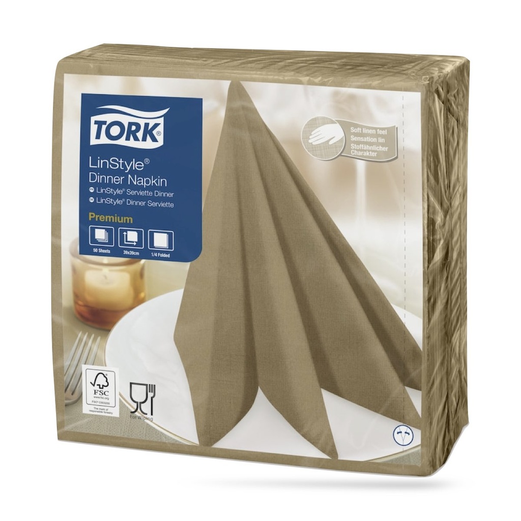Tork LinStyle textilhatású szalvéta 39 x 39 cm-es 1 r. 50 lapos keksz