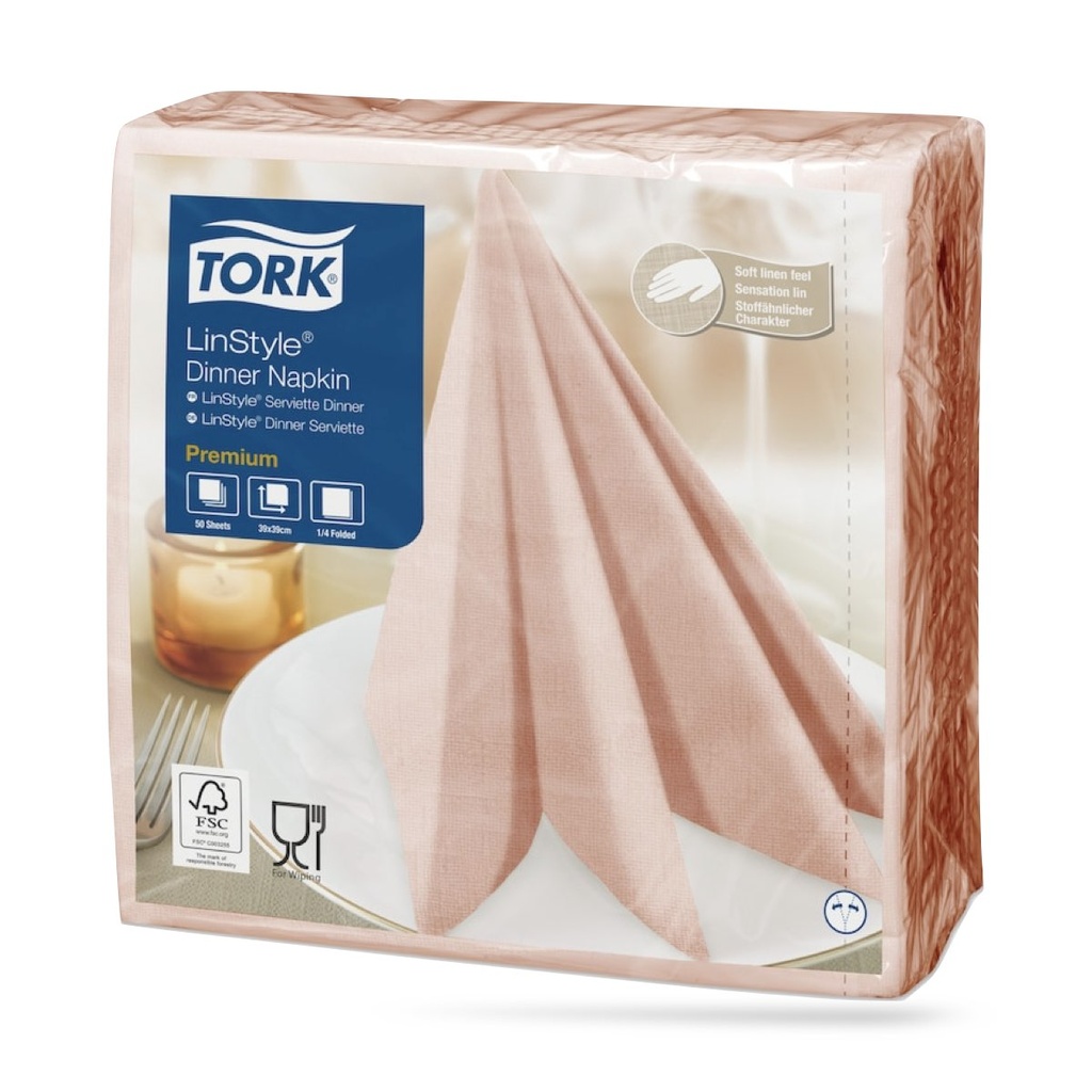 Tork LinStyle textilhatású szalvéta 39 x 39 cm-es 1 r. 50 lapos korallpink