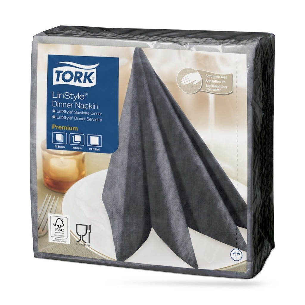 Tork LinStyle textilhatású szalvéta 39 x 39 cm-es cm-es 1 r. 50 lapos antracit