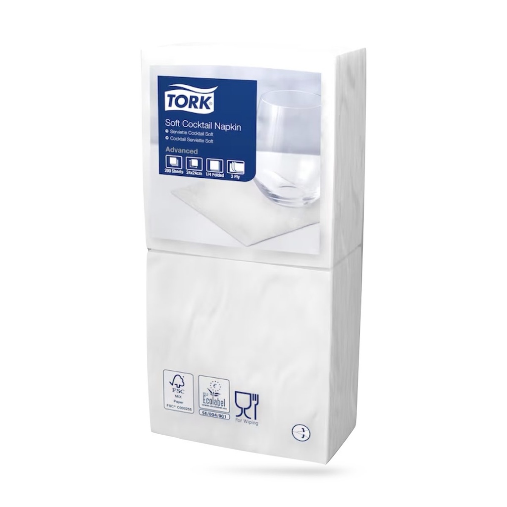 Tork koktélszalvéta 24 x 24 cm-es cm-es 3 r. 200 lapos fehér