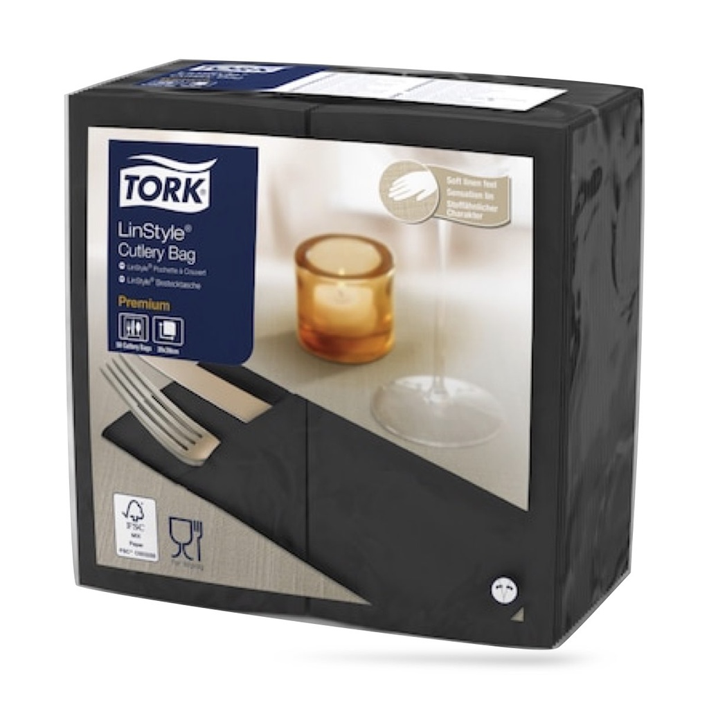 Tork LinStyle cutlery szalvéta 39 x 39 cm-es cm-es 1 r. 50 lapos fekete