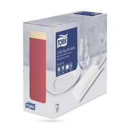 [474329] Tork evőeszköztartós szalvéta 39 x 23 cm-es cm-es 2 r. 100 lapos bordó/krém