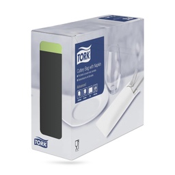 [474339] Tork evőeszköztartós szalvéta 39 x 23 cm-es 2 r. 100 lapos fekete/lime